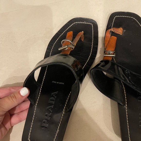 Black/Brown Prada Flip Flops - Picture 3 of 6